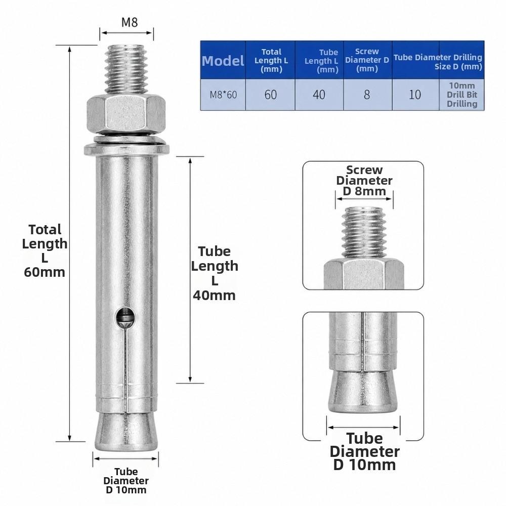 1PC Heavy Duty Expansion Screws 304 Stainless Steel Expansion Anchor Bolt Fastening Bolt