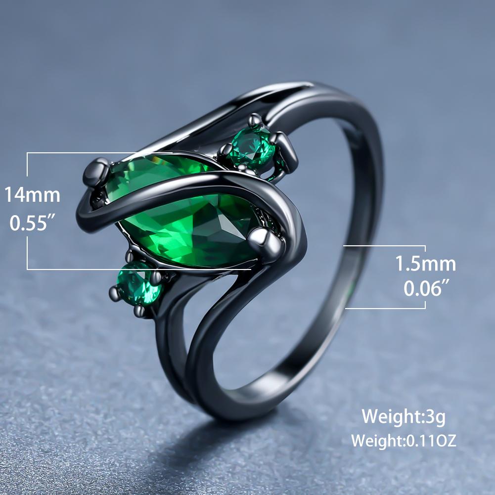 Romantic Marquise Cut Green Stone Black Gold Color Twist Ring Wedding Christmas Jewelry Anniversary Gifts