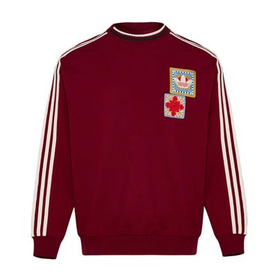 adidas Оригинальный джемпер FW25 Crafted с круглым вырезом, лимитированная новогодняя версия «Год Лошади», спортивный свободный полосатый пуловер-свитшот KU1423