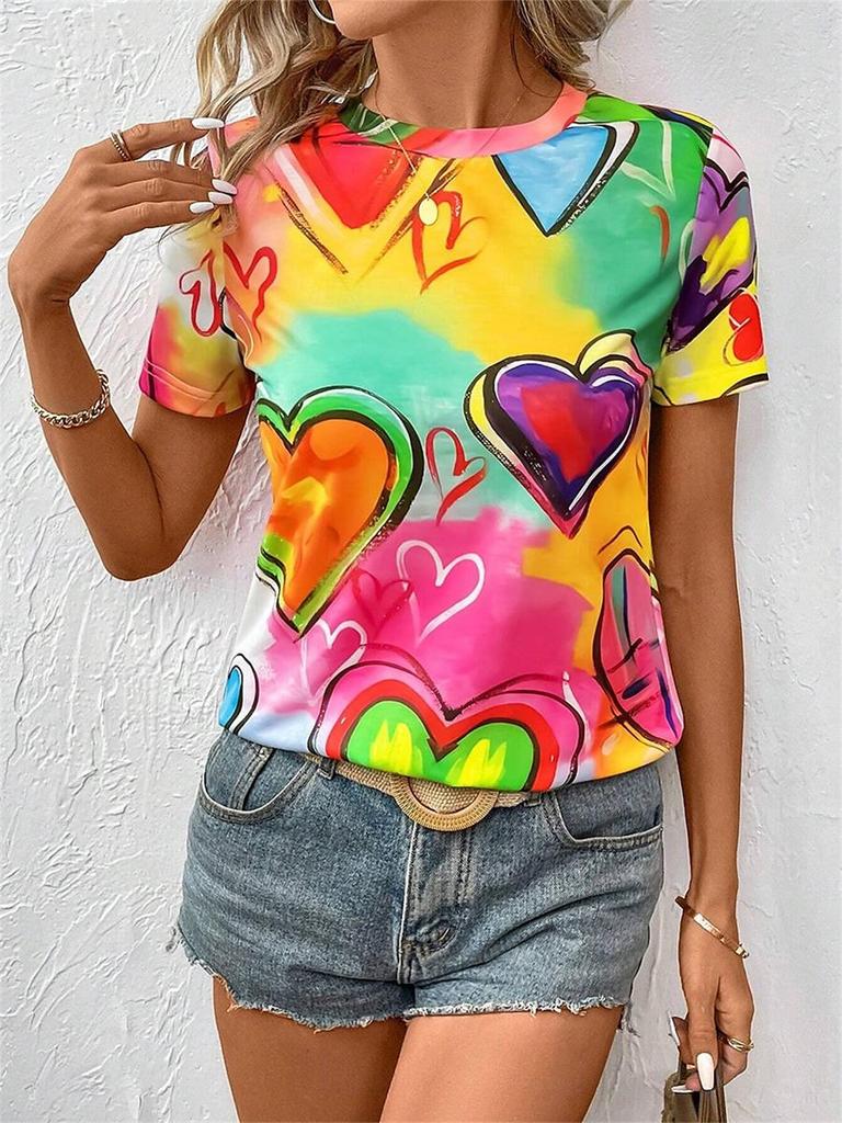 Women's T-Shirts 3d Print T-Shirt Love Print Harajuku Casual Short Sleeve Top Tee O Neck Oversized Female Clothing Tops Tee