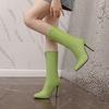 Зеленые и черные женские сапоги до середины икры на высоком каблуке, маленький и большой размер 32 50