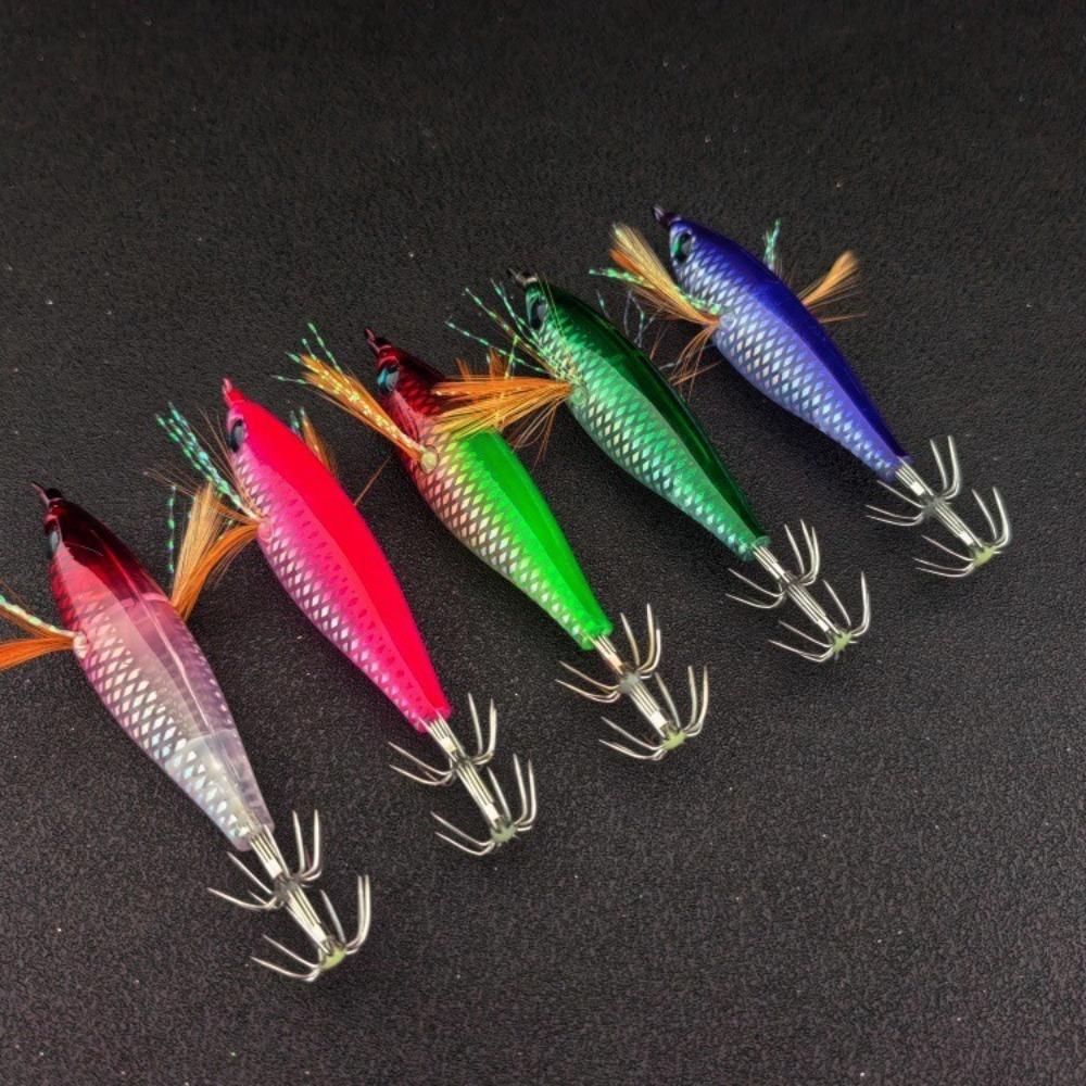 5pcs UV Tinsel Eging Bait 5Pcs Per Set Saltwater Squid Lure Squid Jig Lure Saltwater Fishing