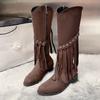 Модные женские сапоги до колена с бахромой, туфли «Челси» на среднем каблуке, зима 2025, абсолютно новые повседневные туфли в стиле гладиатор в готическом стиле, модные туфли-лодочки Botas Mujer