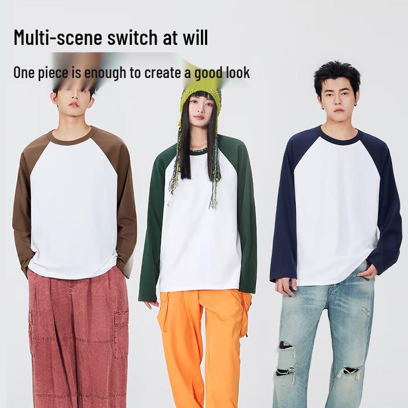 MINISO Men's American Retro Heavyweight Cotton Raglan Long-Sleeve T-Shirt