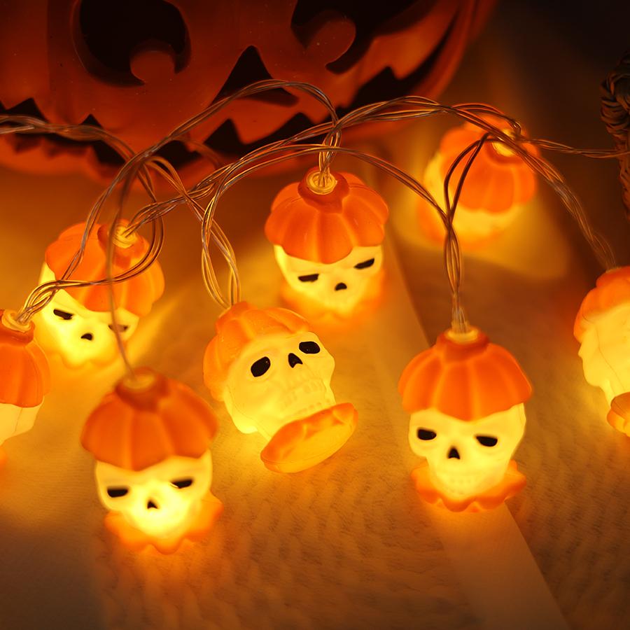 Halloween decoration props, luminous pumpkin skull LED light string, ghost festival scene decoration, ghost small colorful light