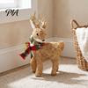 Vintage Style Winter Decorations Handmade Straw Deer/Squirrel Christmas Ornaments with Scarf, Retro Pastoral Rustic Animal Figurines for Holiday Table