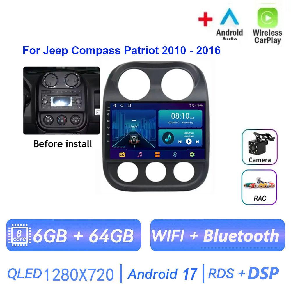 Autoradio Android 17 pour JEEP Compass Patriot 2010 - 2016 Lecteur multimédia automobile GPS Navigation Carplay Stéréo 4G BT Sans 2din DVD
