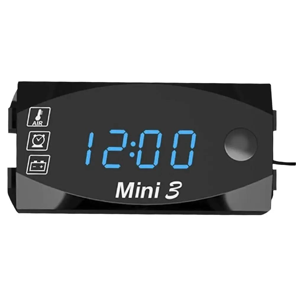3 In 1 Motorcycle Voltmeter Electronic Clock IP67 Waterproof Thermometer Universal Voltmeter LED Clock Digital Watch Dustpr M2T5