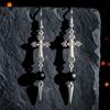 Готические Крупные Серебристого Цвета Серьги-Подвески с Шипами-Заклепками и Черным Камнем для Женщин Мужчин Панк Рок Вечеринки Уличной Одежды Ювелирные Изделия Подарки