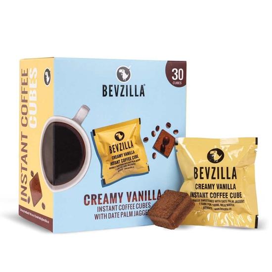 Bevzilla 30 Сливочно-ванильных кубиков растворимого кофе | Сделано с джаггери из финиковой пальмы и зерен арабики | Без рафинированного сахара | Без консервантов