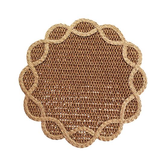 Woven Placemat Heat Insulation Non-Slip Table Mat Retro Petal Shape Dining Mat