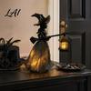 Halloween Atmosphere Lamp Witch Decoration Gothic Holding Lantern Light Festive Figurine Battery Powered Decorative for Home Office Porch Light