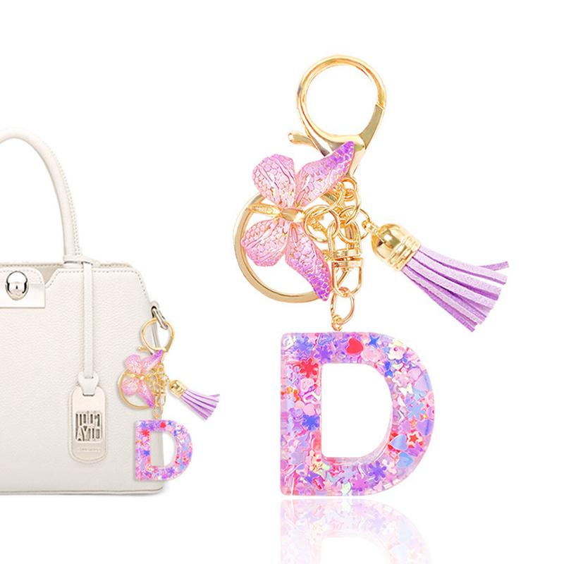 Able Purple Letter Keychain Sequin Butterfly Tassel Pendant Keychain Exquisite Backpack Decoration Accessories Gifts