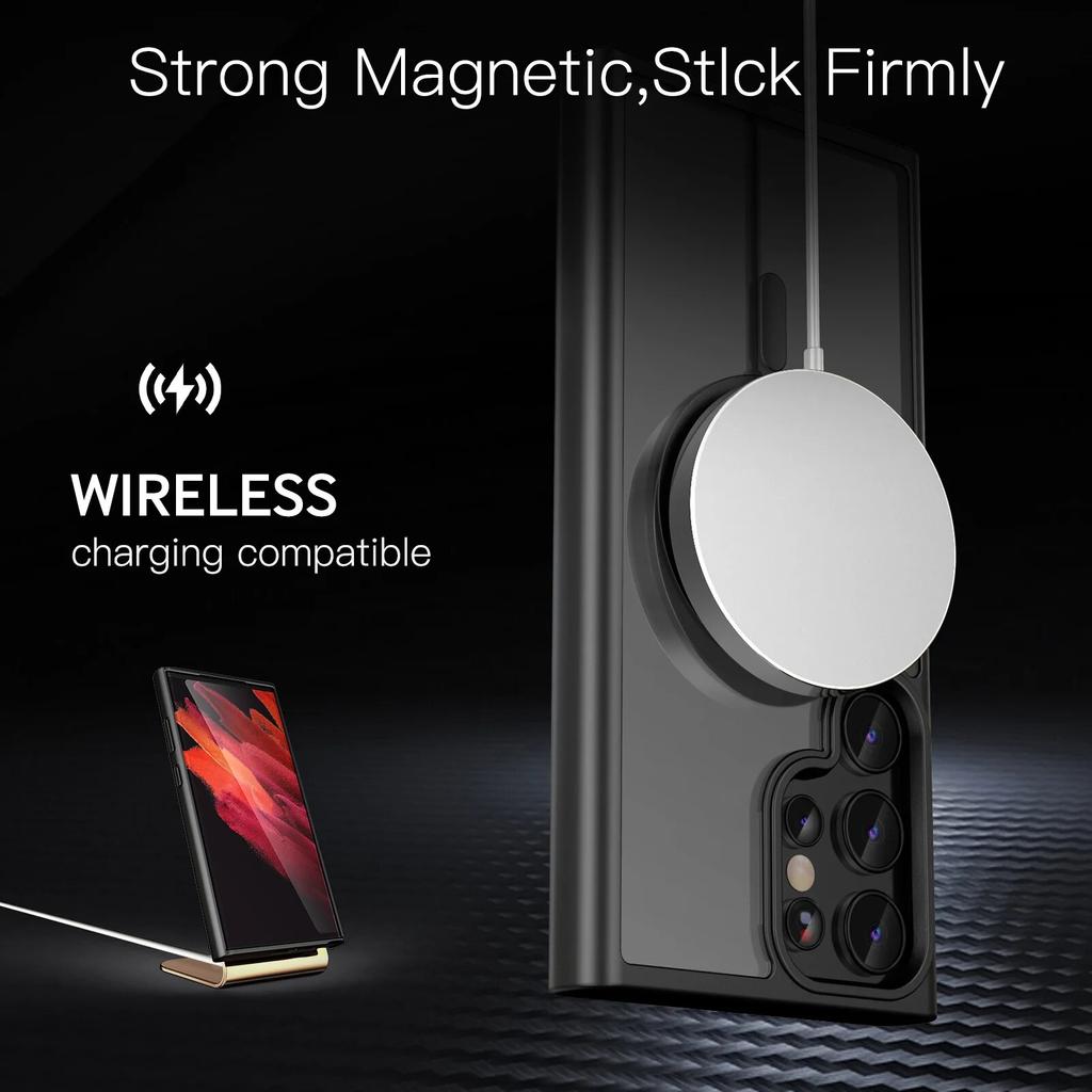 Новый матовый чехол для телефона Samsung Galaxy S24 Ultra S23 S22 Plus S20 S21 FE, полупрозрачный магнитный чехол Magsafe для беспроводной зарядки
