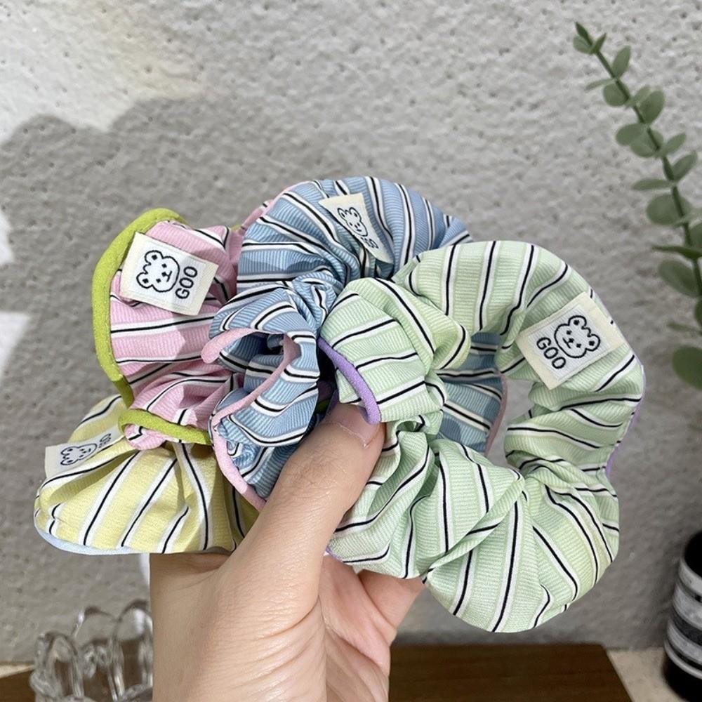 Candy Colors Stripe Hair Scrunchie Cream Striped Elastic Hair Bands  Hair Accessories
