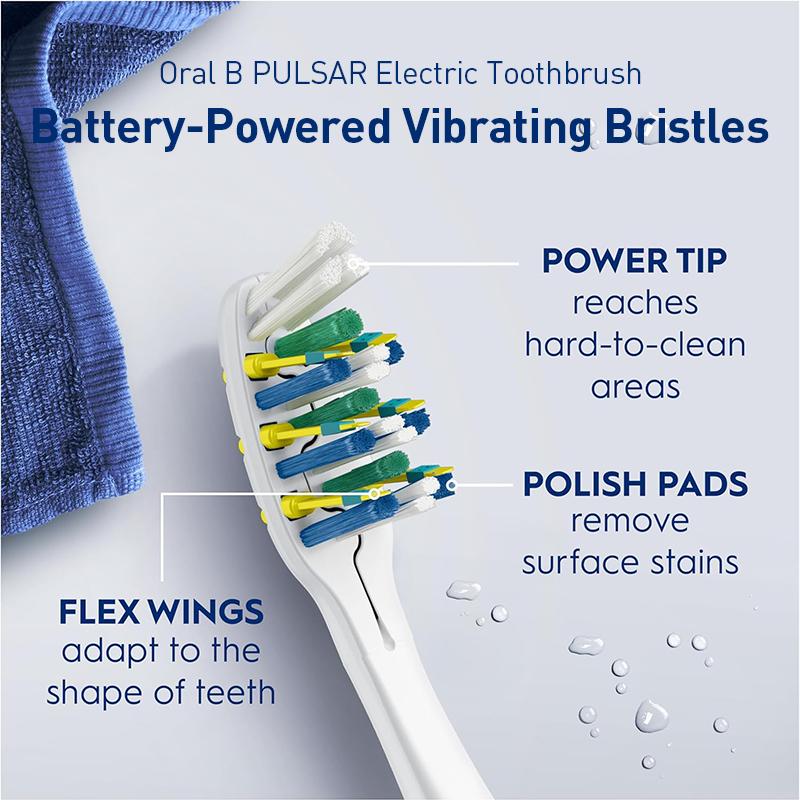 ORAL B Pro-3D White Pulsar Вибрирующая электрическая зубная щетка на батарейках, упаковка 2 шт., вибрирующие щетинки, тонкая ручка со встроенным источником питания