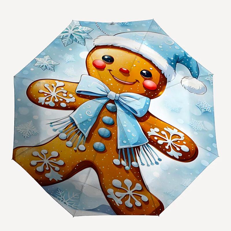 Gingerbread Man Themed Travel Umbrella-8 Ribs Automatic Opening and Closing, Portable Folding Design, Compact and Stylish Umbrella Suitable
