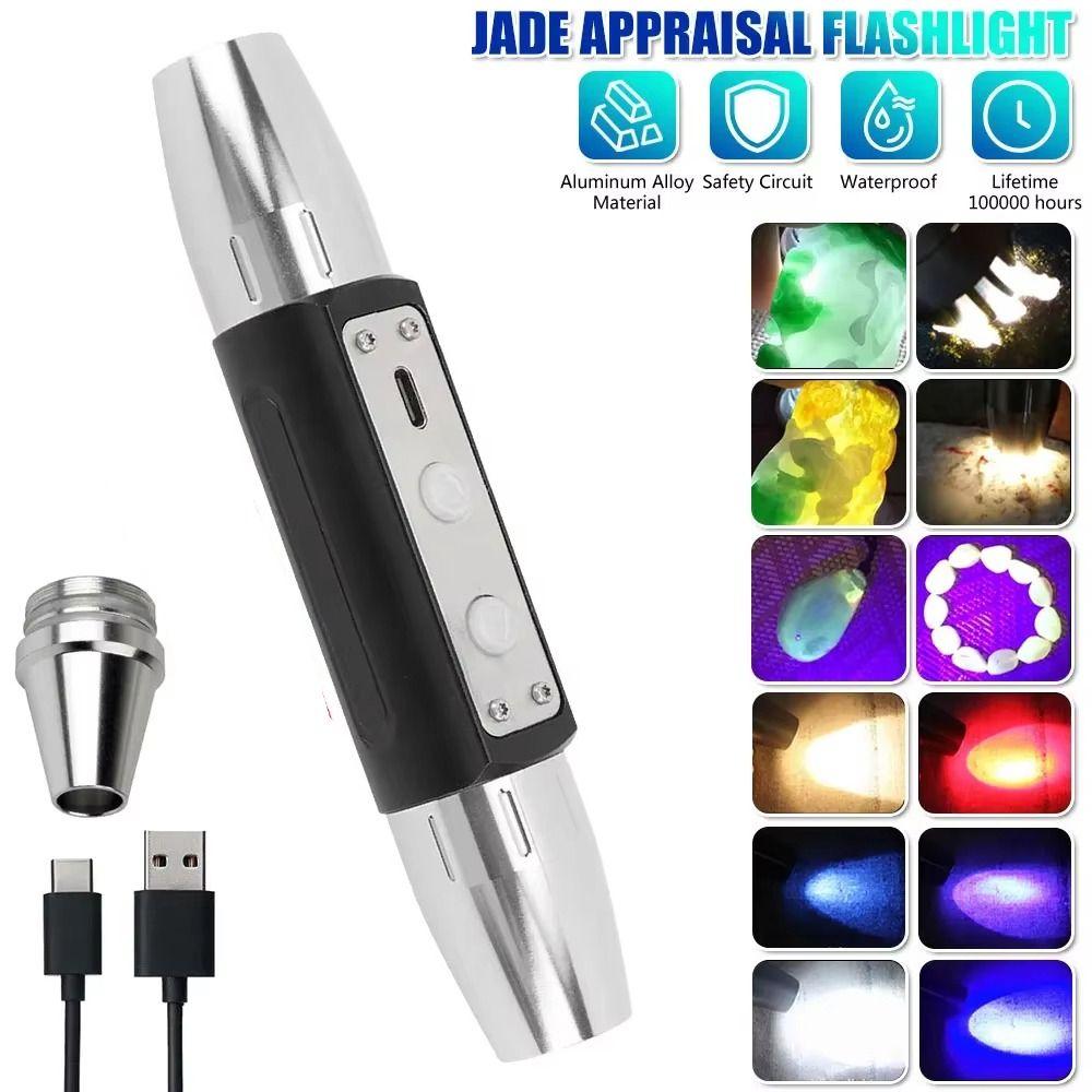 USB Rechargeable UV Flashlight Four Light Source UV Torch Gemstone Inspection