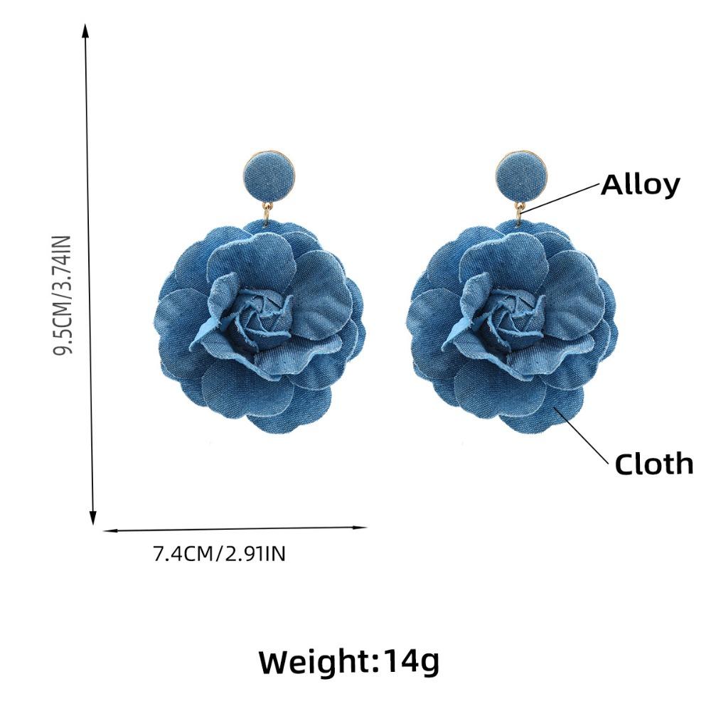 Denims Blue Rose Earrings Handmade Flower Earrings Fashion Denim Floral Earrings