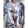 Summer Printed 3D Digital Tiger Loose Plus Men's Casual Trendy Short Sleeved T-shirt Top