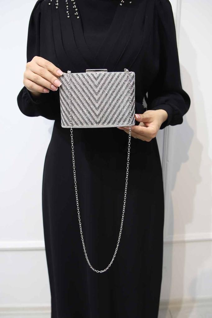 Women's Stylish and Useful Evening Dress Bag Women's Platinum Triangle Stone Evening Dress Evening Bag