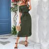 Amazon Independent Station Cross-border Summer New European and American Women's Clothing Off-Shoulder Short Sleeve One-Neck Split Dress