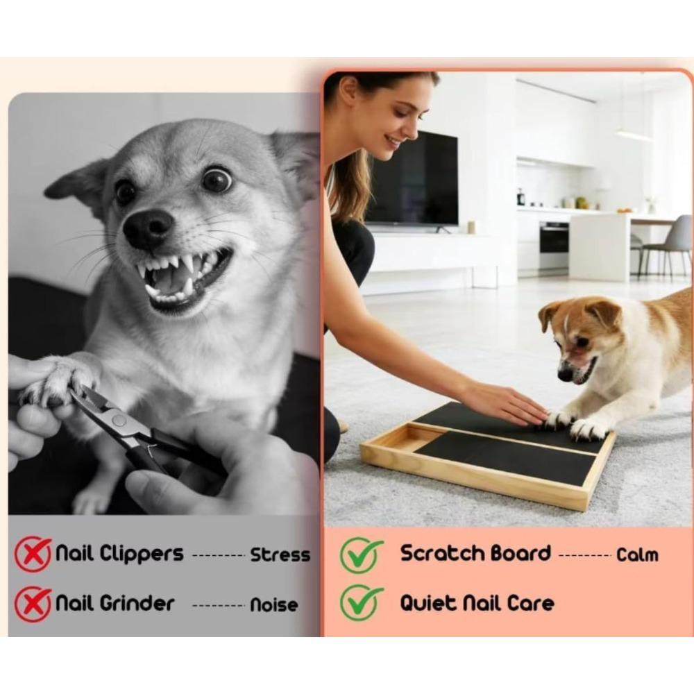 Dog Nail Scratch Pad with Treat Box, Solid Wood Filing Board, Trims Nails Naturally, Indoor and Outdoor Training Tool, Black