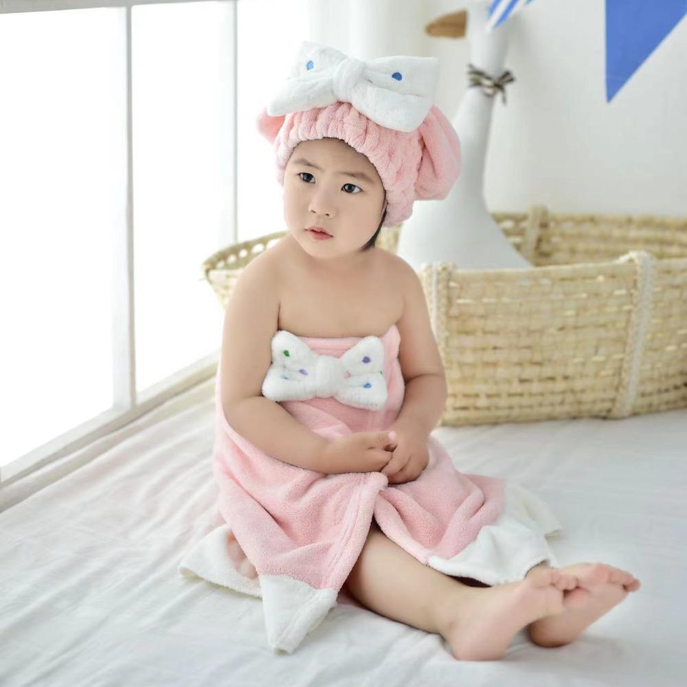 Быстросохнущие детские банные полотенца из микрофибры, пляжные, для спа, банные халаты, полотенце-капюшон для обертывания волос с бантом, для детей