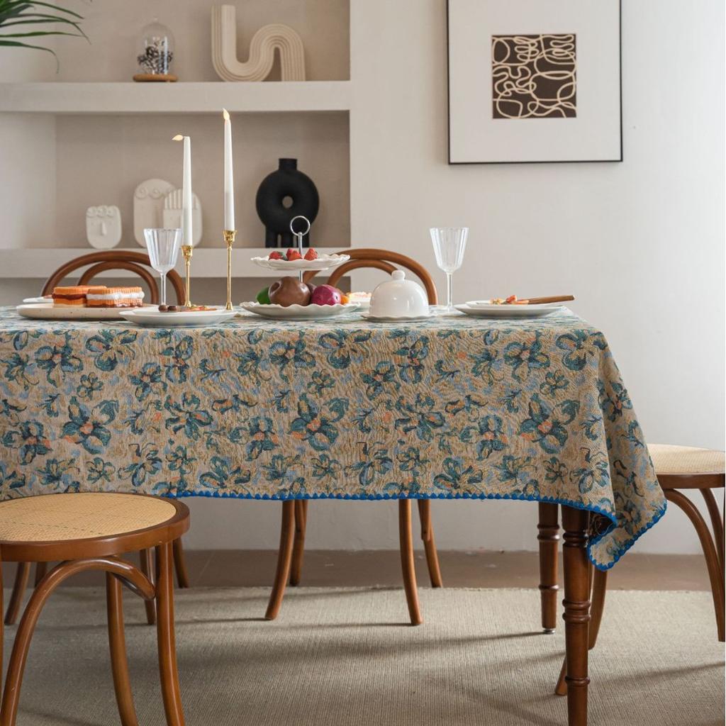 Скатерть Синий Фаленопсис Контрастный цвет Вышитая Скатерть для обеденного стола Универсальная Прямоугольная