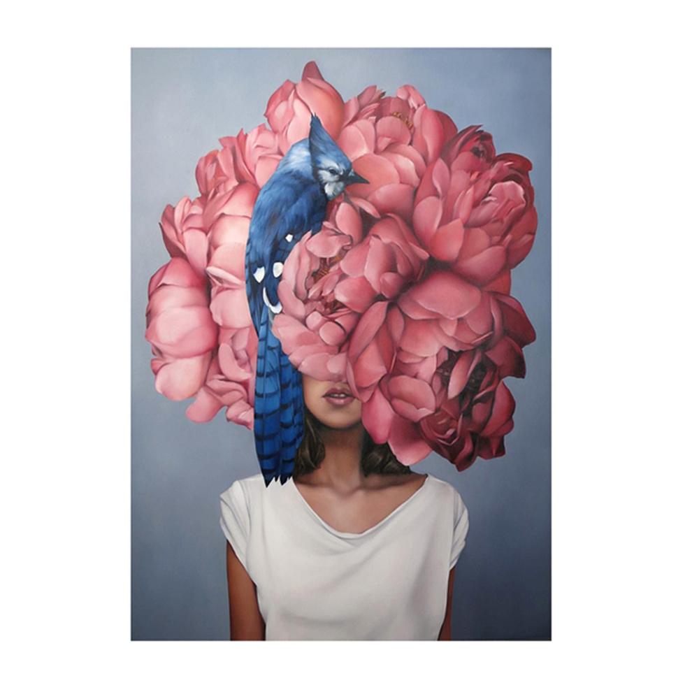 Nordic Flowers Head Woman Canvas Paintings On the Wall Art Posters And Prints Feather Girls Wall Pictures Home Decoration Cuadro