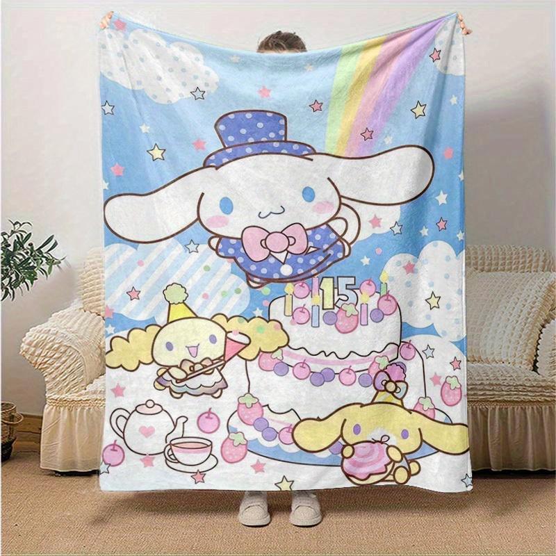 1pc, Sanrio Celebrate with Cinnamoroll: Cozy Home Decor Blanket, Perfect Gift! Flannel Throw Blanket for Bedroom, Living Room, Travel, Camping, Car, B
