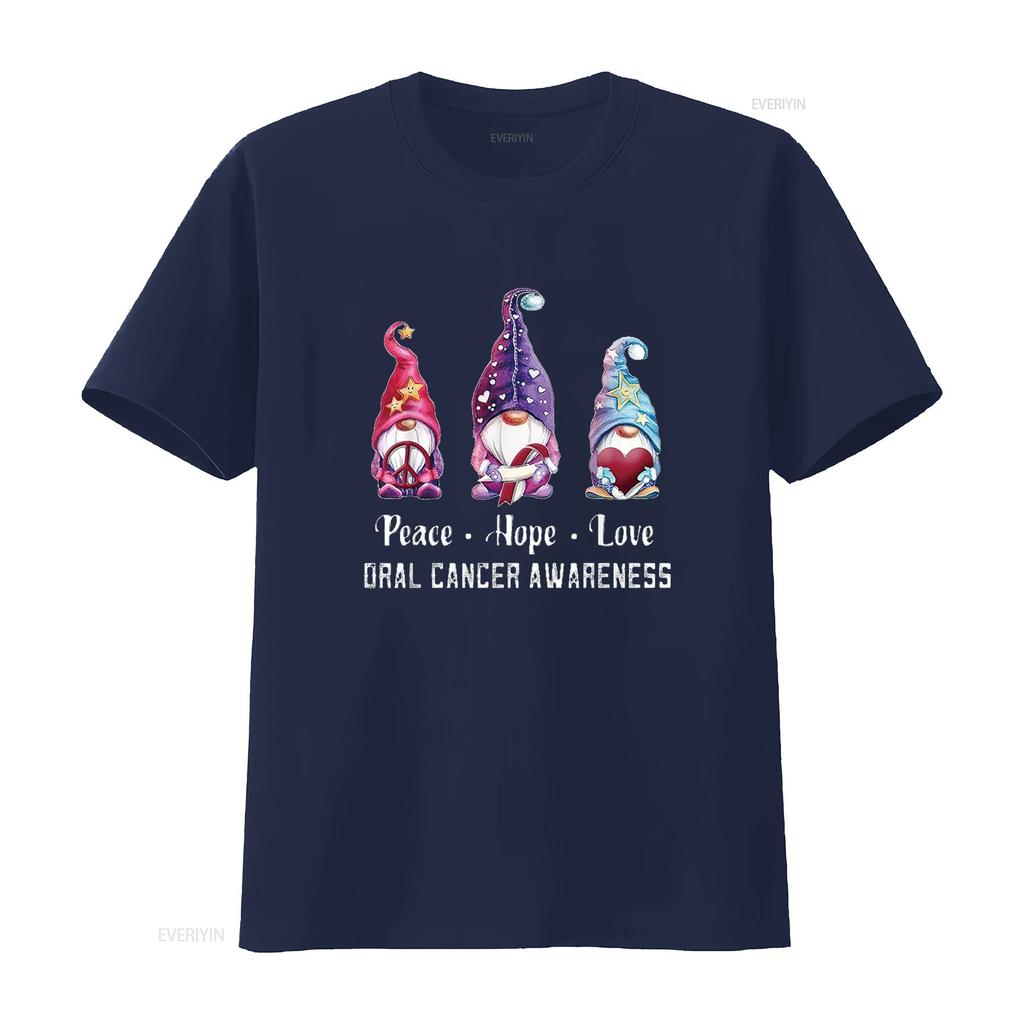 Womens Peace Hope Love Gnomes Oral Cancer Awareness T Shirt Black vintage Washed Soft homme Versatile Breathable graphic