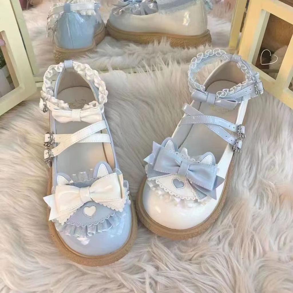 WHOHOLL Round Toe Thick Sole JK Lolita Mary Jane Cute Women Shoes with Bow Sweet Simple Comfortable Versatile Casual Loafers 40