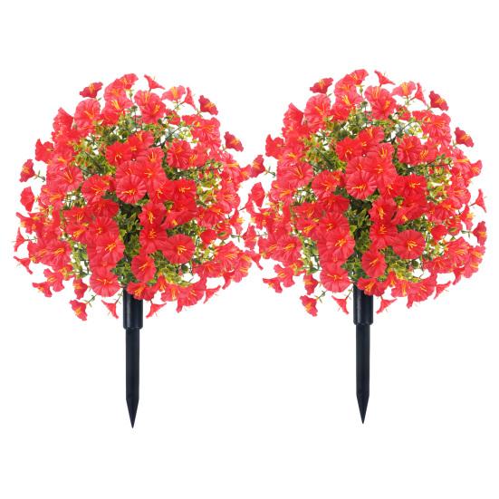 Faux Morning Glory Flowers Artificial Morning Glory Bush with Ground Spike Realistic Fake Greenery Shrubs for Farmhouse Porch Patio Decoration