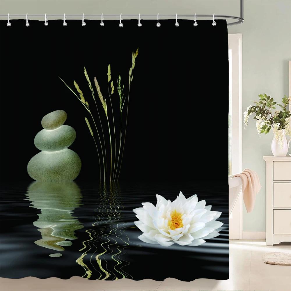 Бамбуковая занавеска для душа с зеленым растением, занавеска для ванной комнаты, водонепроницаемая полиэстеровая занавеска с 3D принтом деревьев, 180*200 см, ширма для ванны с крючками