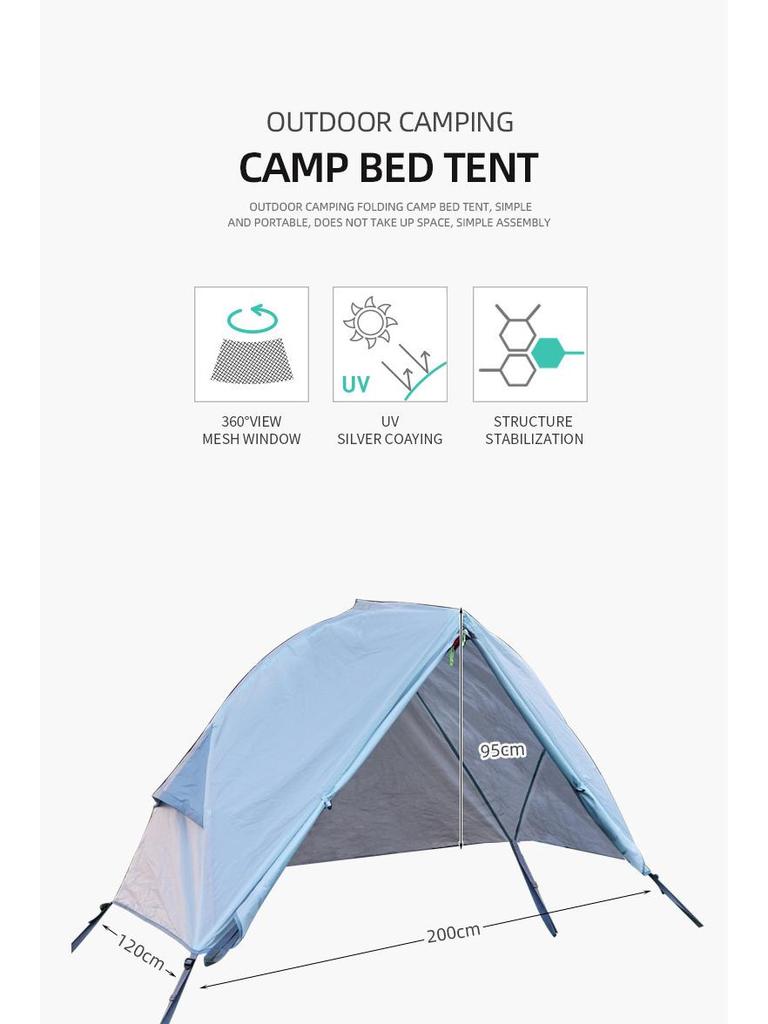 Single Person Off-Ground Camping Tent Bed with Mosquito Net, Windproof & UV Resistant
