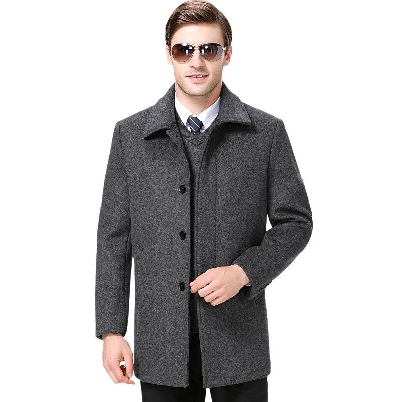 Мужское кашемировое пальто для мужчин среднего и пожилого возраста, утепленное повседневное шерстяное пальто свободного покроя, ветровка, мужская одежда на осень и зиму