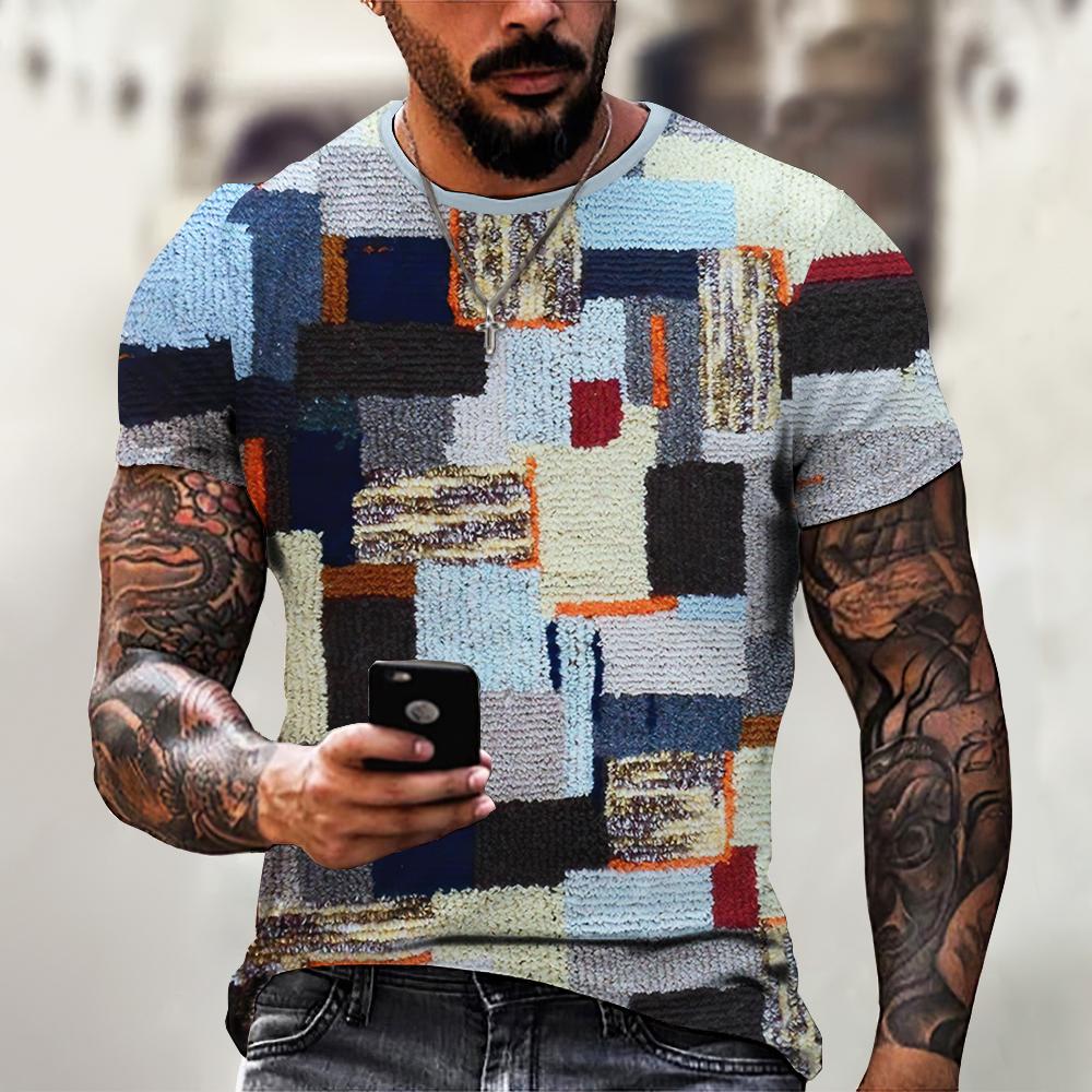 Модная мужская футболка в стиле ретро, ​​футболки с короткими рукавами, мужская одежда, футболки с принтом в клетку, европейские топы большого размера