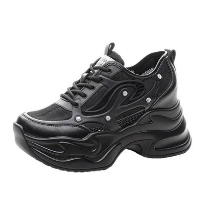 Модные 9 см Воздушная сетка Микрофибра Натуральная кожа Платформа Танкетка Осенние Ботильоны Модные Массивные каблуки Весенние Массивные Кроссовки