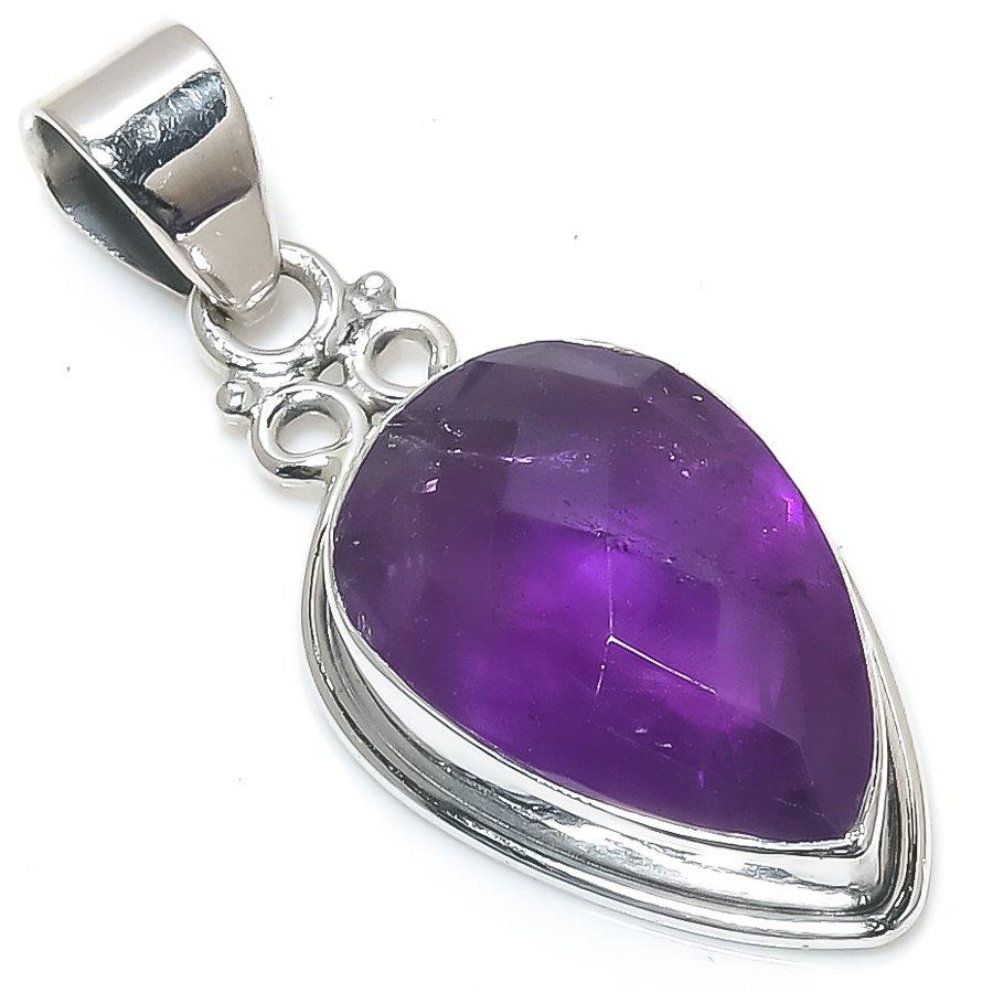 Подвеска из натурального аметиста, ручная работа, из стерлингового серебра 925 пробы, 1,50 дюйма, R5G38