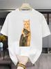 Summer 100 Pure Cotton Unisexs And Unisexs Cat Print Round Neck Short Sleeved Couple Gift Street Casual Loose Breathable Tshirt