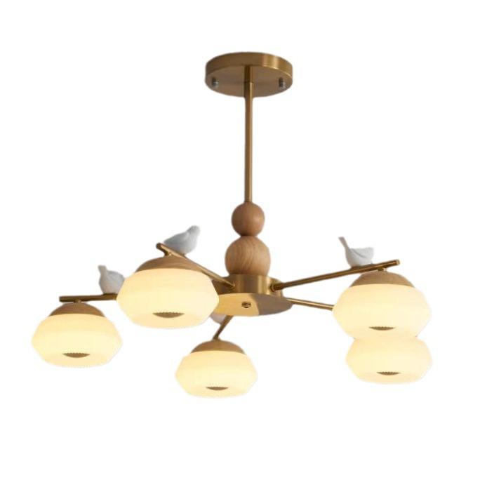 Скандинавская современная светодиодная деревянная люстра – Японский стиль, удобный для глаз дизайн птицы для гостиных и ресторанов