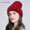 SOMALER Winter Hat for Women Thick Bonnet for Female Solid Color High Quality Rhinestone Cap New Beanie