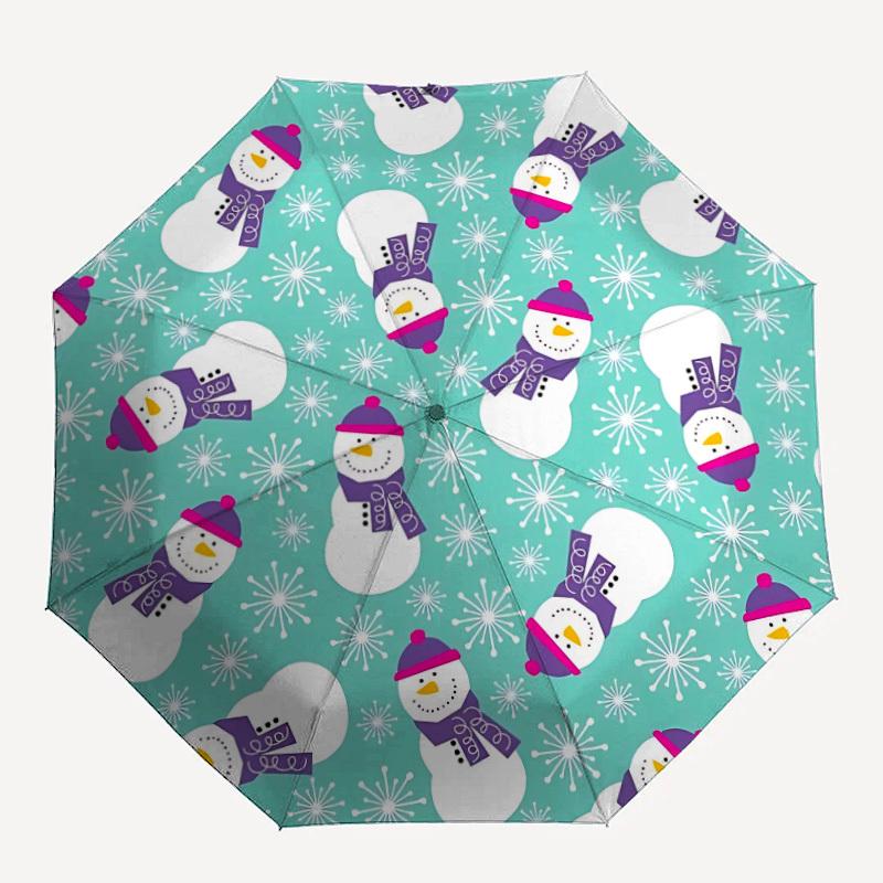 1pc Snowman Pattern Automatic Folding Umbrella Durable Iron Frame,All Seasons Home Travel Outdoor Multifunctional Umbrella yy251115055