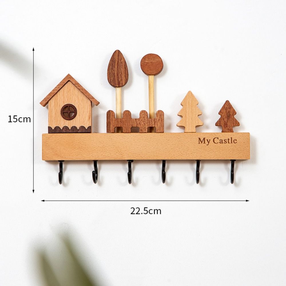 Wooden Key Hook Rack Wall Mounted Door Back Clothes Hook For Kitchen Bathroom Bedroom