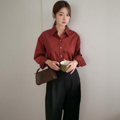 New Arrivals Open Run Women Loose Fit Solid Color Cotton Classic Shirt
