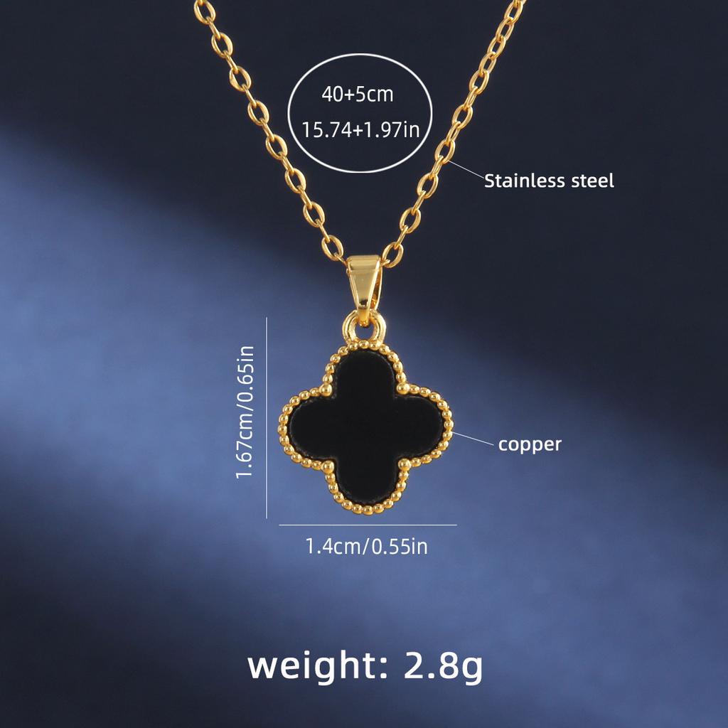 Copper Micro Inlaid 18K Gold Zircon Clover Stainless Steel Necklace