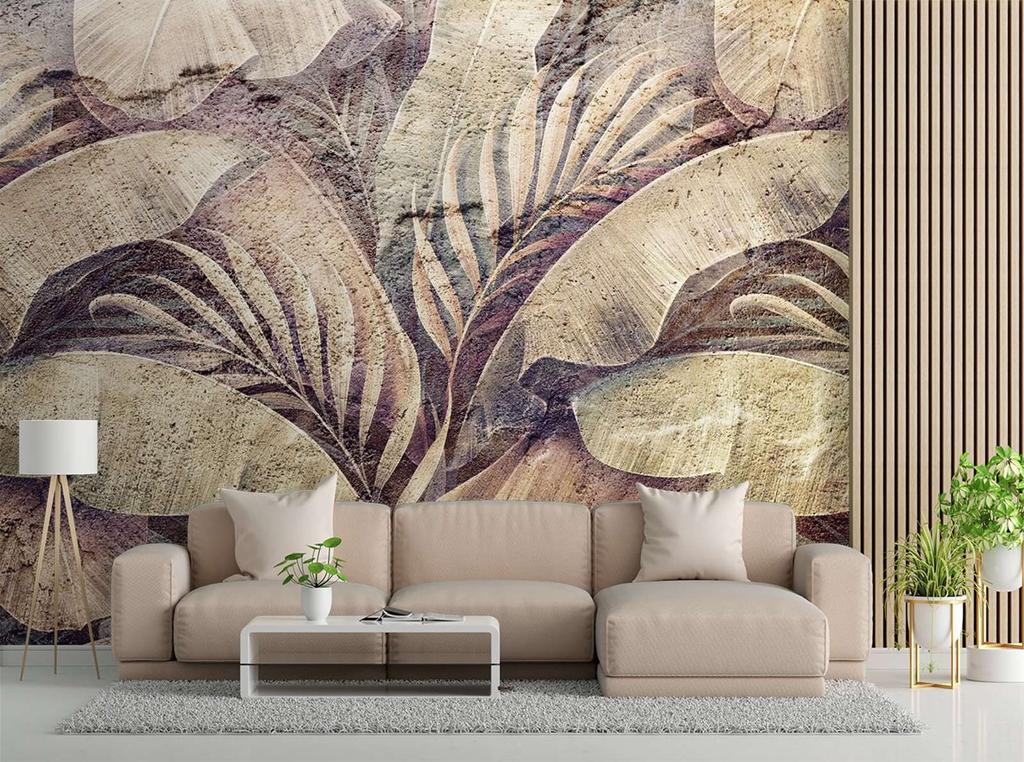 Wallpaper Palm leaves jungle on imitation concrete