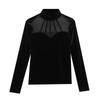 European Velvet Mesh Splicing Shirt - Women's Autumn/Winter Fashion Top