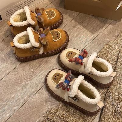 Утепленные милые новые хлопковые туфли на толстой подошве, теплые и нескользящие зимние сапоги для снега, женские бархатные педали